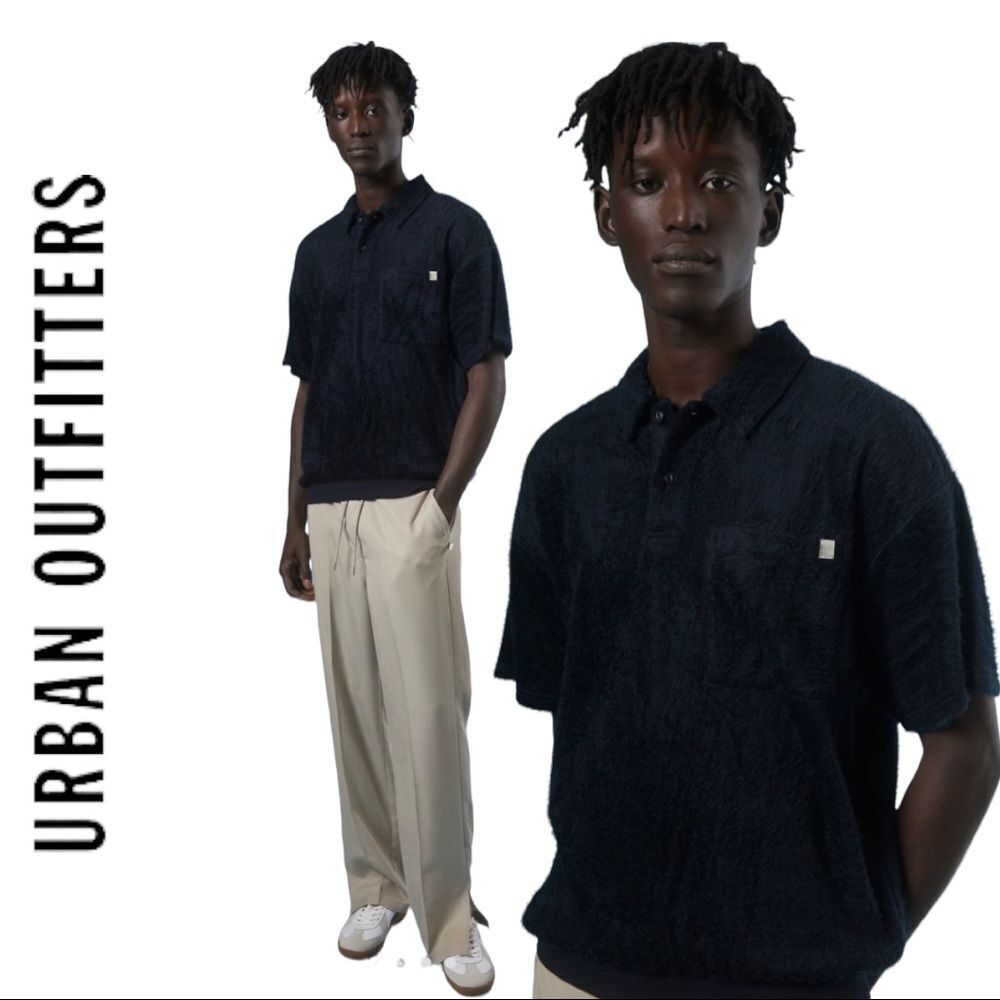 NEW Urban Outfitters Standard Cloth Lenox Navy Brushed Polo Shirt M L